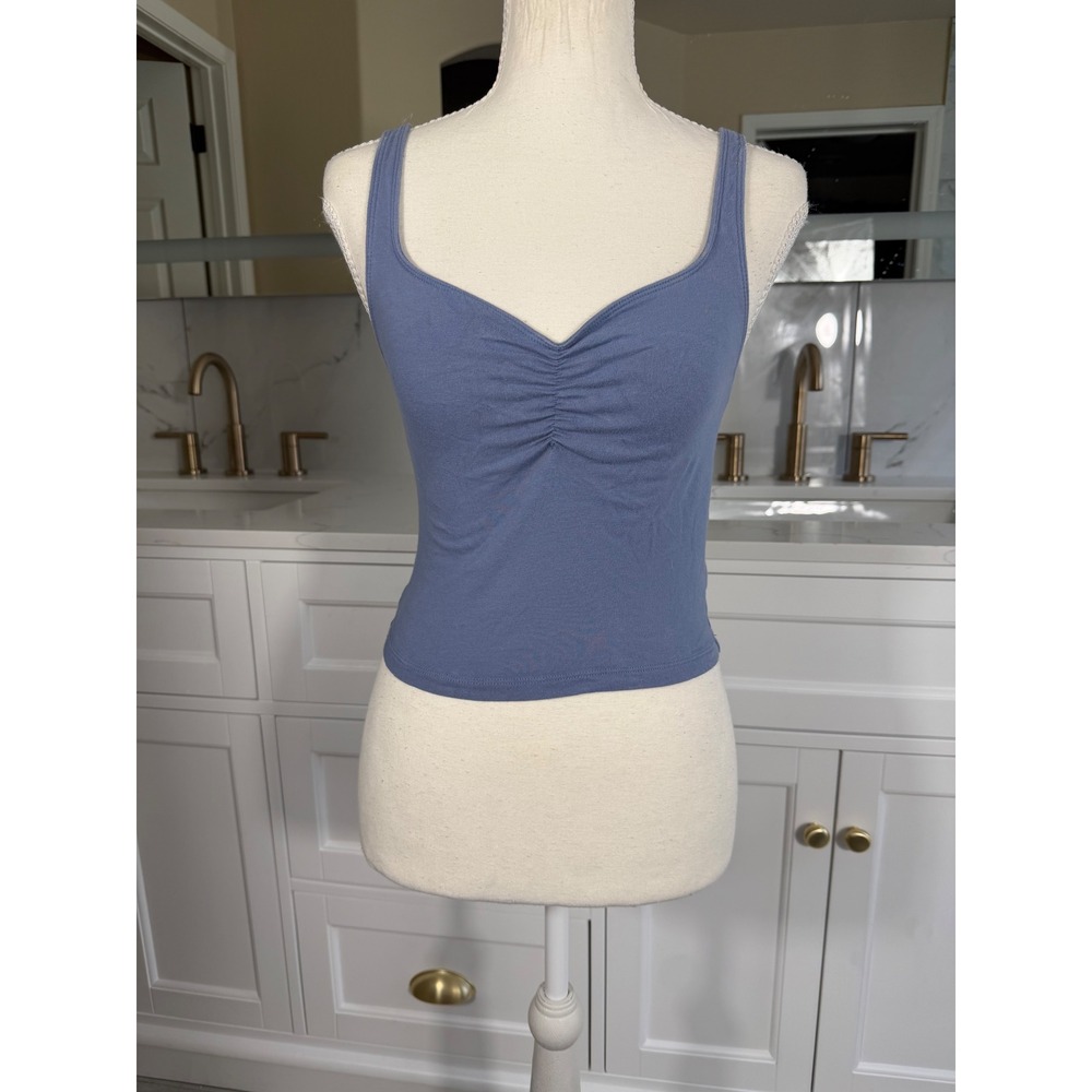 American Eagle Tank Top Womens Small Blue Ruched Sweetheart Neck Fitted